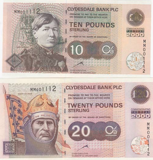 Scotland, 10 and 20 Pounds, 2000, ... 