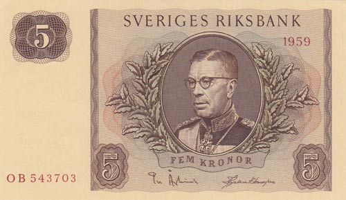 Sweden, 5 Kronor, 1959, UNC, p42d