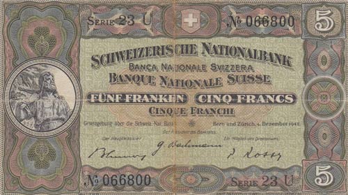 Switzerland, 5 Franken, 1942, XF, ... 