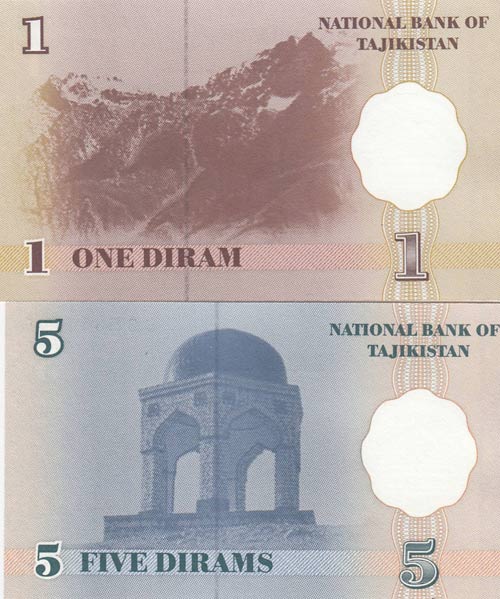 Tajikistan, 1 and 5 Dirams, 1999, ... 