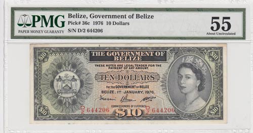 Belize, 10 dolars, 1976, AUNC, p36c