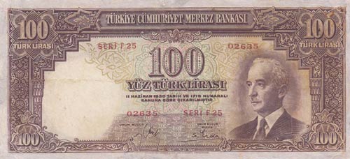 Turkey, 100 Lira, 1942-1944, VF, ... 