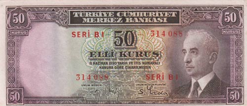 Turkey, 50 Kurush, 1942-1944, ... 