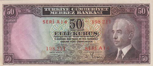 Turkey, 50 Kurush, 1942-1944, UNC, ... 