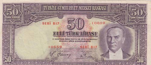 Turkey, 50 Lira, 1938, XF (-), p129