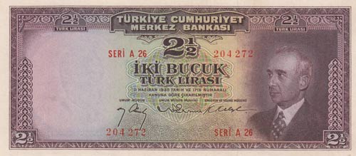 Turkey, 2 1/2 Lira, 1947, UNC, p140