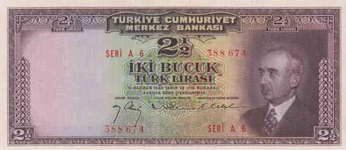 Turkey, 2 1/2 Lira, 1947, AUNC, ... 