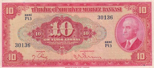 Turkey, 10 Lira, 1947, VF / XF, ... 