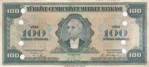 Turkey, 100 Lira, 1952, VF, p149, ... 