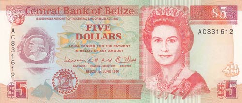Belize, 5 Dollars, 1991, UNC, p53b