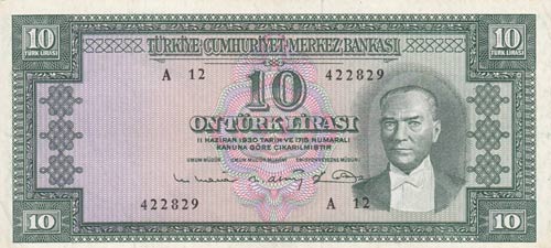 Turkey, 10 Lira, 1963, XF, p161