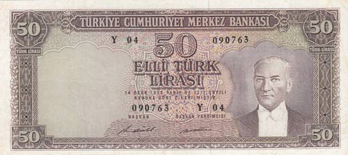 Turkey, 50 Lira, 1971, XF, P187a