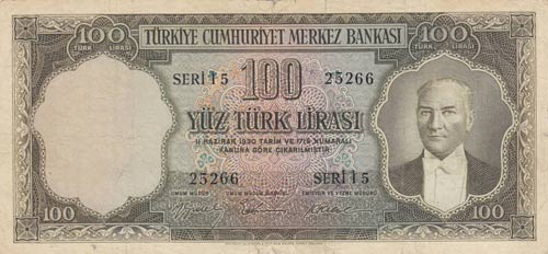 Turkey, 100 Lira, 1956, FINE / VF, ... 