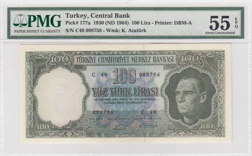 Turkey, 100 Lira, 1964, AUNC, p177