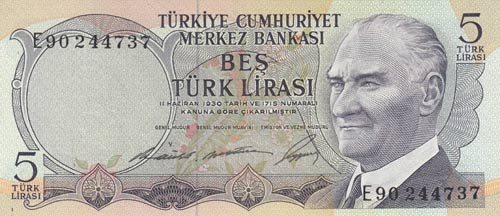 Turkey, 5 Lira, 1968, UNC, p179, ... 