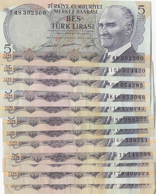 Turkey, 5 Lira, 1968-1976, VF / ... 
