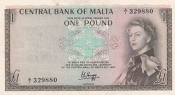 Malta, 1 Pound, 1967, AUNC, p29a