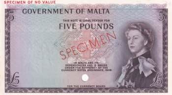 Malta, 5 Pounds, 1949, UNC, p30as, ... 