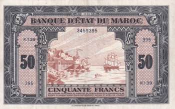 Morocco, 50 Francs, 1943, XF(+), ... 
