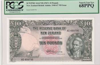 New Zealand, 10 Pounds, 1967, UNC, ... 