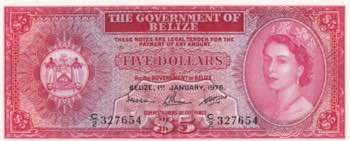 Belize, 5 Dollars, 1976, UNC, p35b