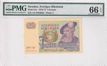 Sweden, 5 Kronor, 1974, UNC, p51c