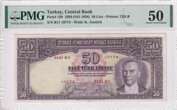 Turkey, 50 Lira, 1938, AUNC, p129, ... 