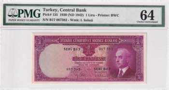 Turkey, 1 Lira, 1942, UNC, p135, ... 