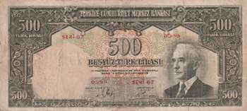 Turkey, 500 Lira, 1940, FINE, ... 