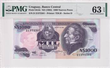 Uruguay, 1.000 Nuevos Pesos, 1992, ... 