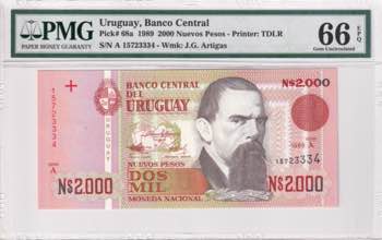 Uruguay, 2.000 Nuevos Pesos, 1989, ... 