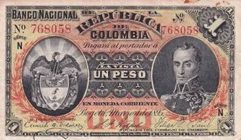 Colombia, 1 Peso, 1895, VF(+), ... 