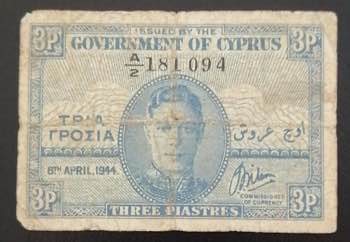 Cyprus, 3 Piastres, 1944, FINE, ... 