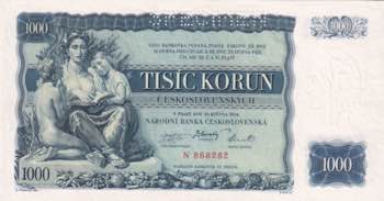Czechoslovakia, 1.000 Korun, 1934, ... 