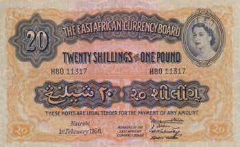 East Africa, 20 Shillings=1 Pound, ... 