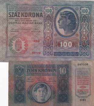 Austria, 10-100 Kronen, 1912/1915, ... 