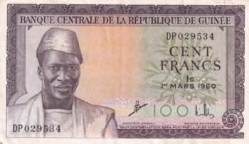 Guinea, 100 Francs, 1960, XF, p13a