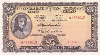 Ireland, 5 Pounds, 1968, XF, p65a