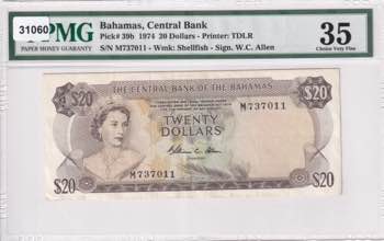 Bahamas, 20 Dollars, 1974, VF, p39b