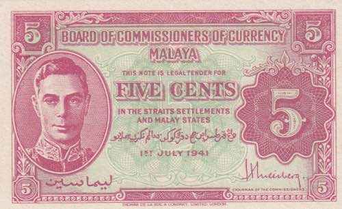Malaya, 5 Cents, 1941, AUNC, p7a