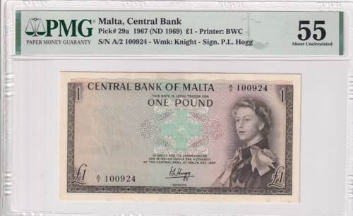 Malta, 1 Pound, 1969, AUNC, p29a
