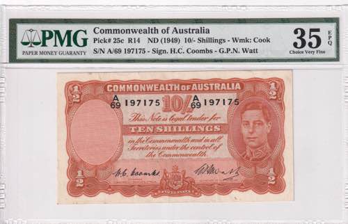 Australia, 10 Shillings, 1949, VF, ... 
