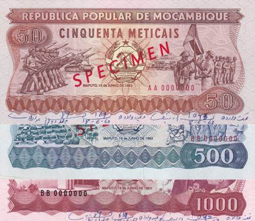 Mozambique, 50-500-1.000 Meticais, ... 