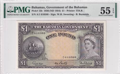 Bahamas, 1 Pound, 1954, AUNC, p15b