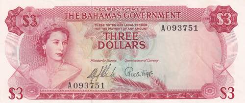 Bahamas, 3 Dollars, 1965, UNC(-), ... 