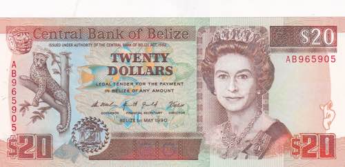 Belize, 20 Dollars, 1990, UNC, p55a