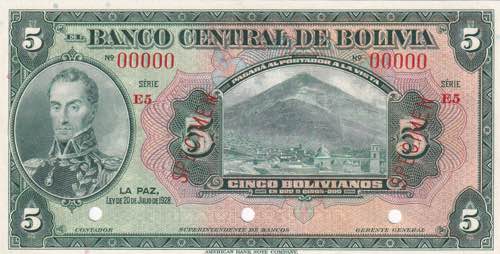 Bolivia, 5 Bolivianos, 1928, UNC, ... 