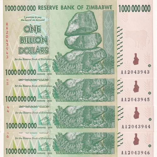 Zimbabwe, 1 Billion Dollars, 2008, ... 