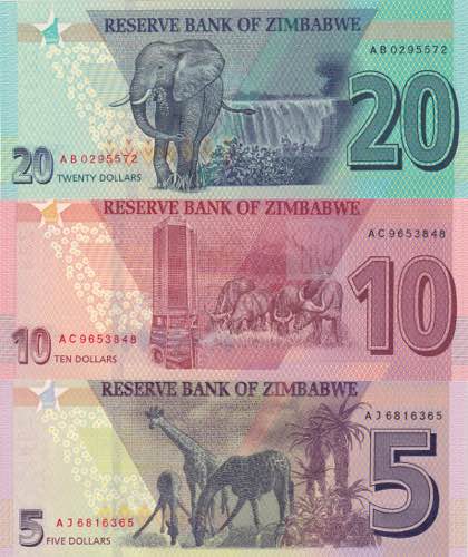 Zimbabwe, 5-10-20 Dollars, ... 