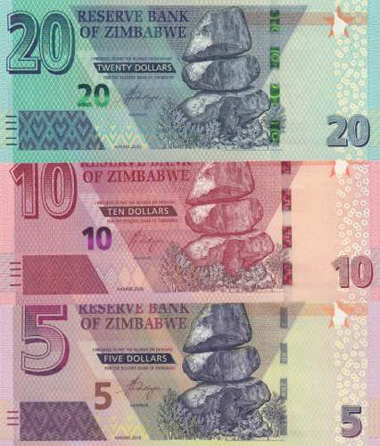 Zimbabwe, 5-10-20 Dollars, ... 